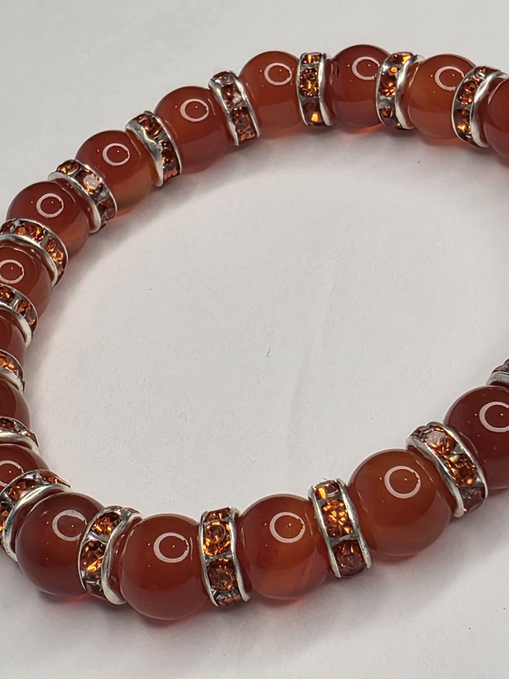 Carnelian Red Beaded Stretch Bracelet with Crystal Spacers
